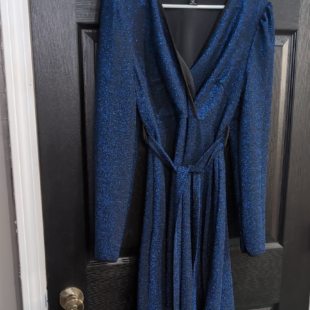 SHEIN Blue Sparkle Long Sleeve Dress